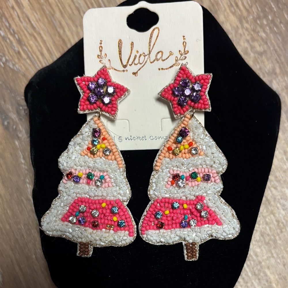 Viola Beaded Christmas Tree Earrings
